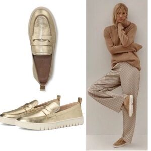 Anthro Metallic Gold Leather Uptown Slip-on Loafer by Vionic